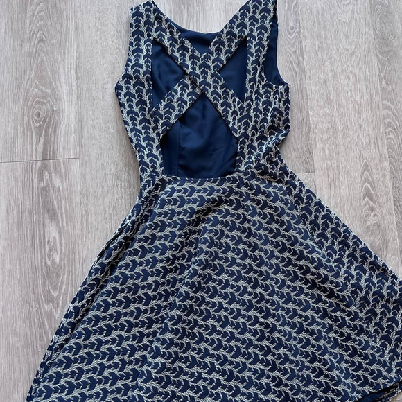 Zara Basic XS Embroidered Blue & Gray Backless Fit & Flare Dress - Picture 2 of 11